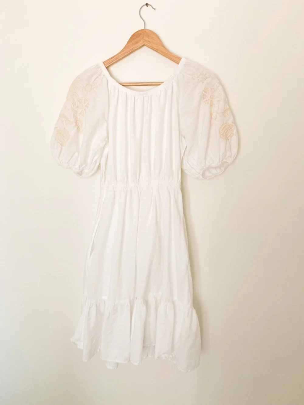 White Embroidered Cottage Core Midi Dress - Cotton Boho Prairie Dress - Picture 3 of 8